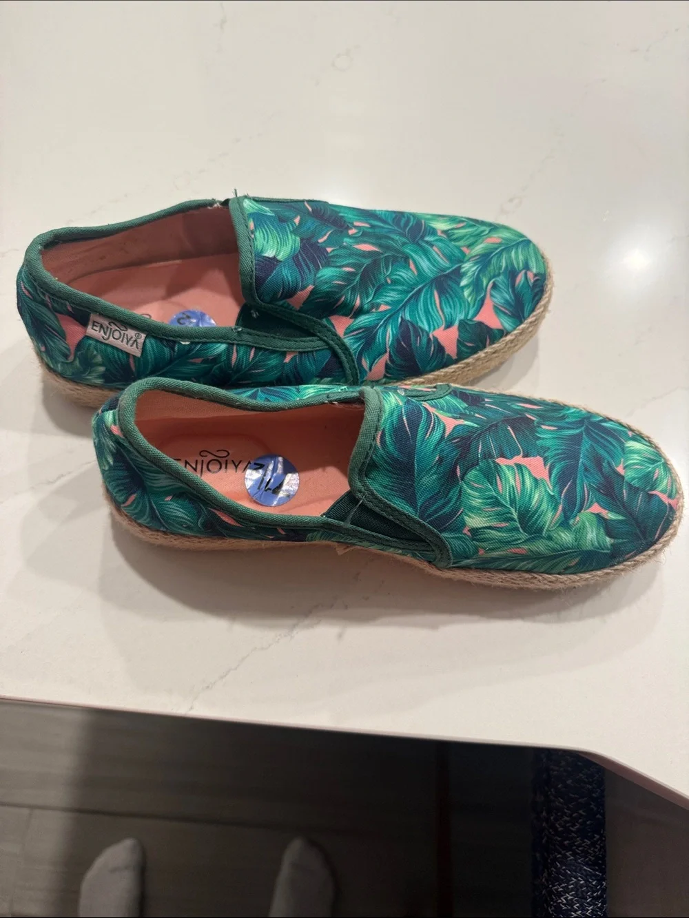 Green Tropical Leaf Espadrille Slip-Ons for Women
